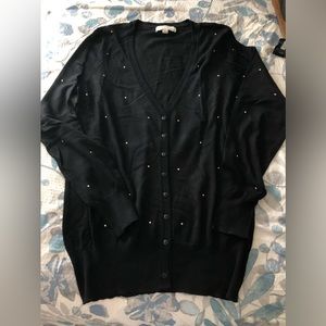 Black cardigan with pearl embellishment on front